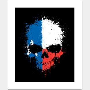 Chaotic Texas Flag Splatter Skull Posters and Art